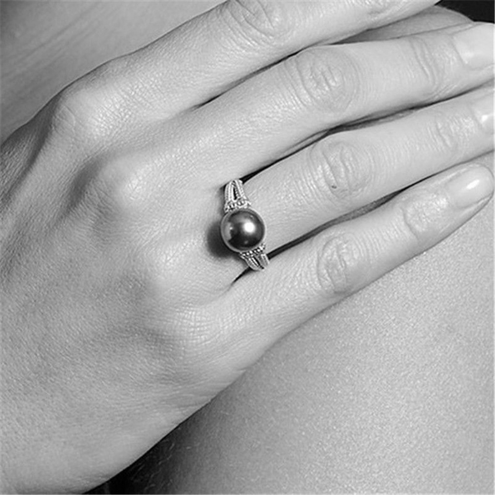 925 Silver Round Cut Black Pearl Size 6-7-7.75 - Picture 2 of 3
